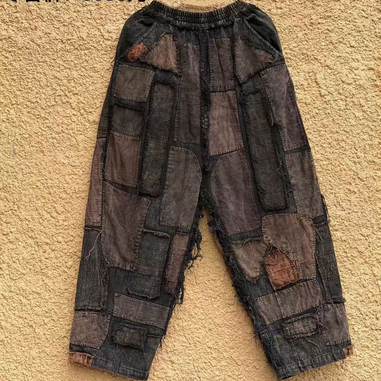 【樆木布衣】手缝褴褛长裤