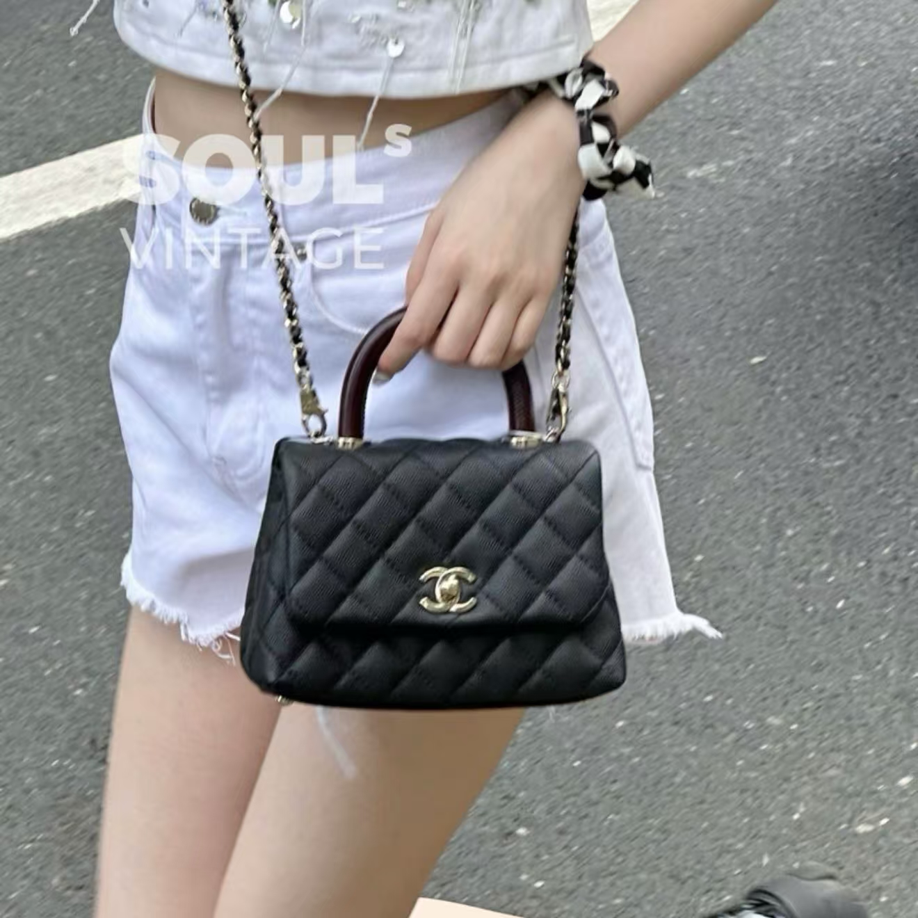 95新 Chanel/香奈儿 黑金 coco Handel单肩包/684544965