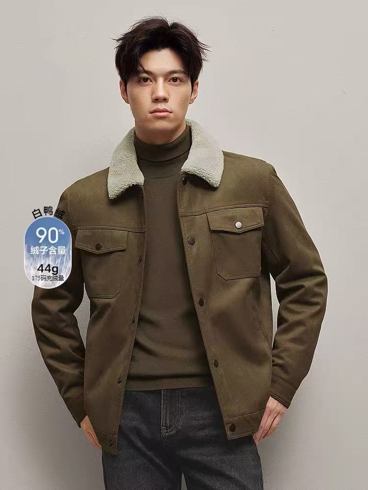 男士时尚暗扣门襟保暖毛领夹克羽绒服81211