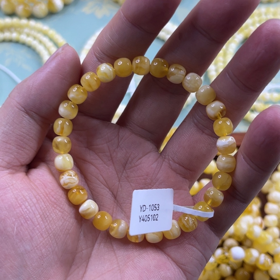 蜜蜡未镶嵌珠宝奇石7mm橘底金瓷白