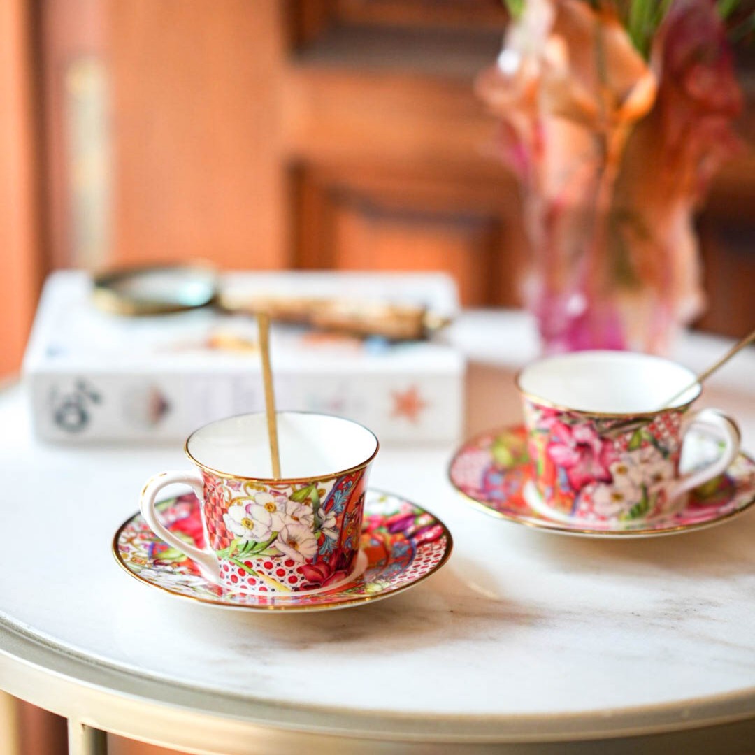 【奇居巍】繁花似锦系列骨瓷咖啡杯碟 2杯碟250ML#SD135-GA545