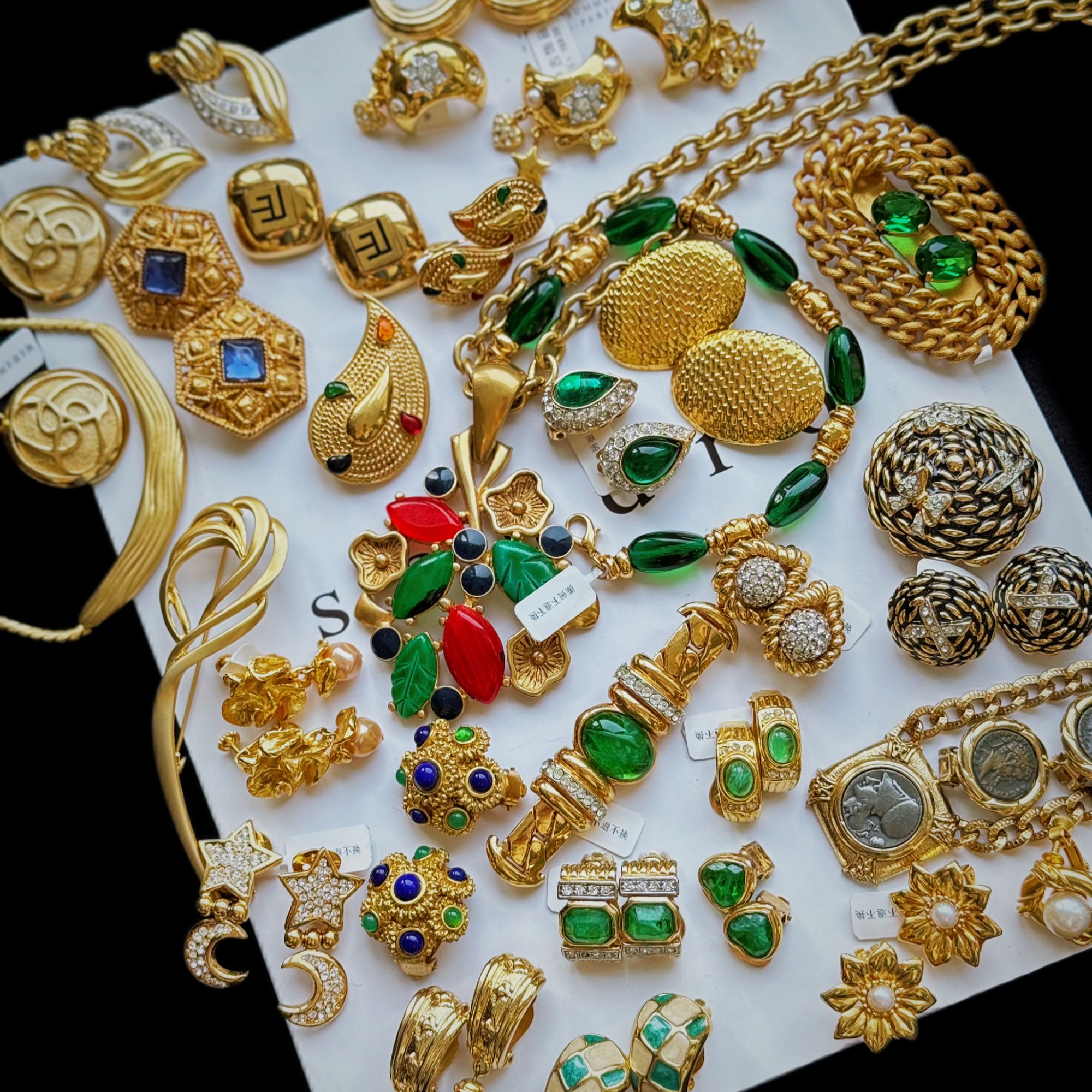 铁合金项链 合金项链 合金复古首饰中古vintage项链耳夹胸针