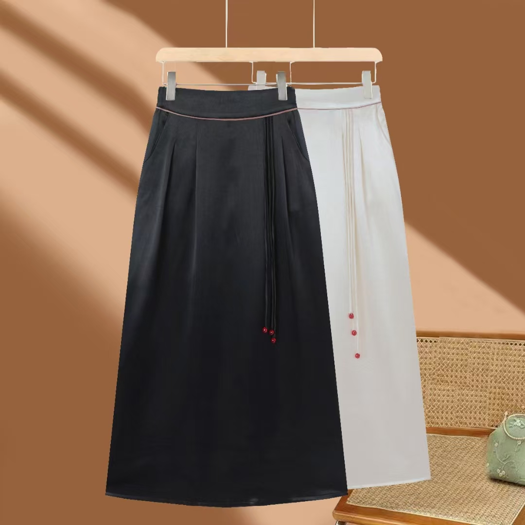 百搭中老年女装复古港风裙子百褶裙刺绣薄款休闲女显瘦半身裙