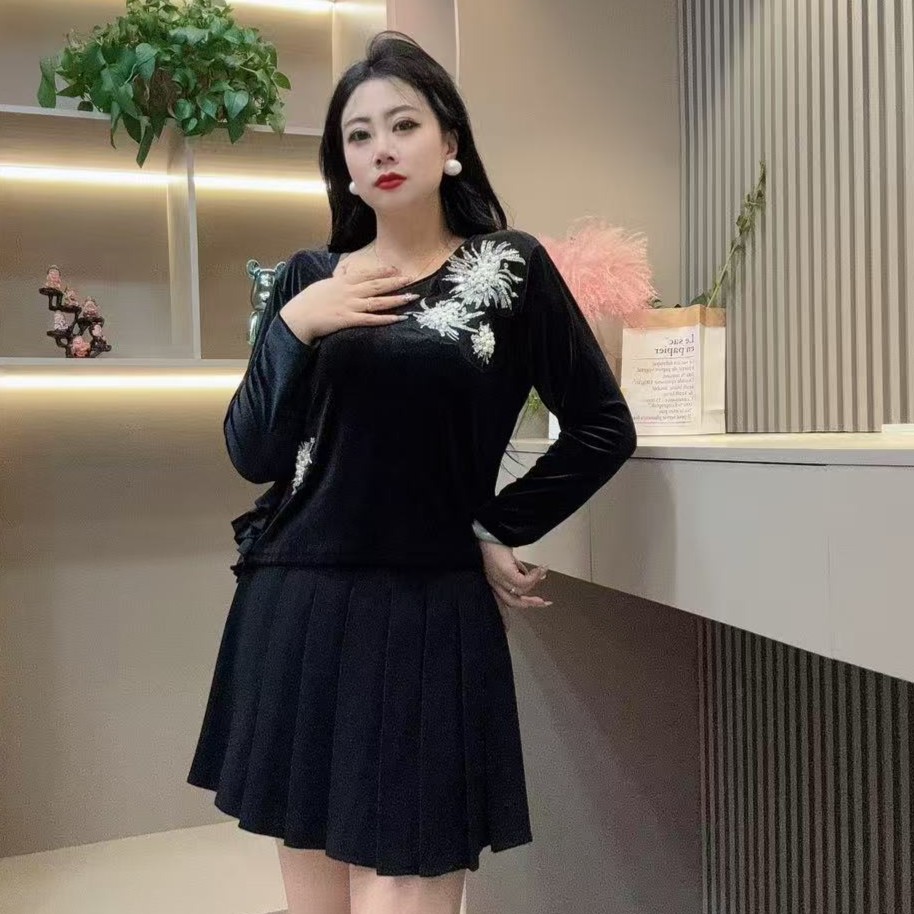 冬季上衣-檬 9382时尚重工艺潮流珠珠花朵设计胖MM大码女装新款