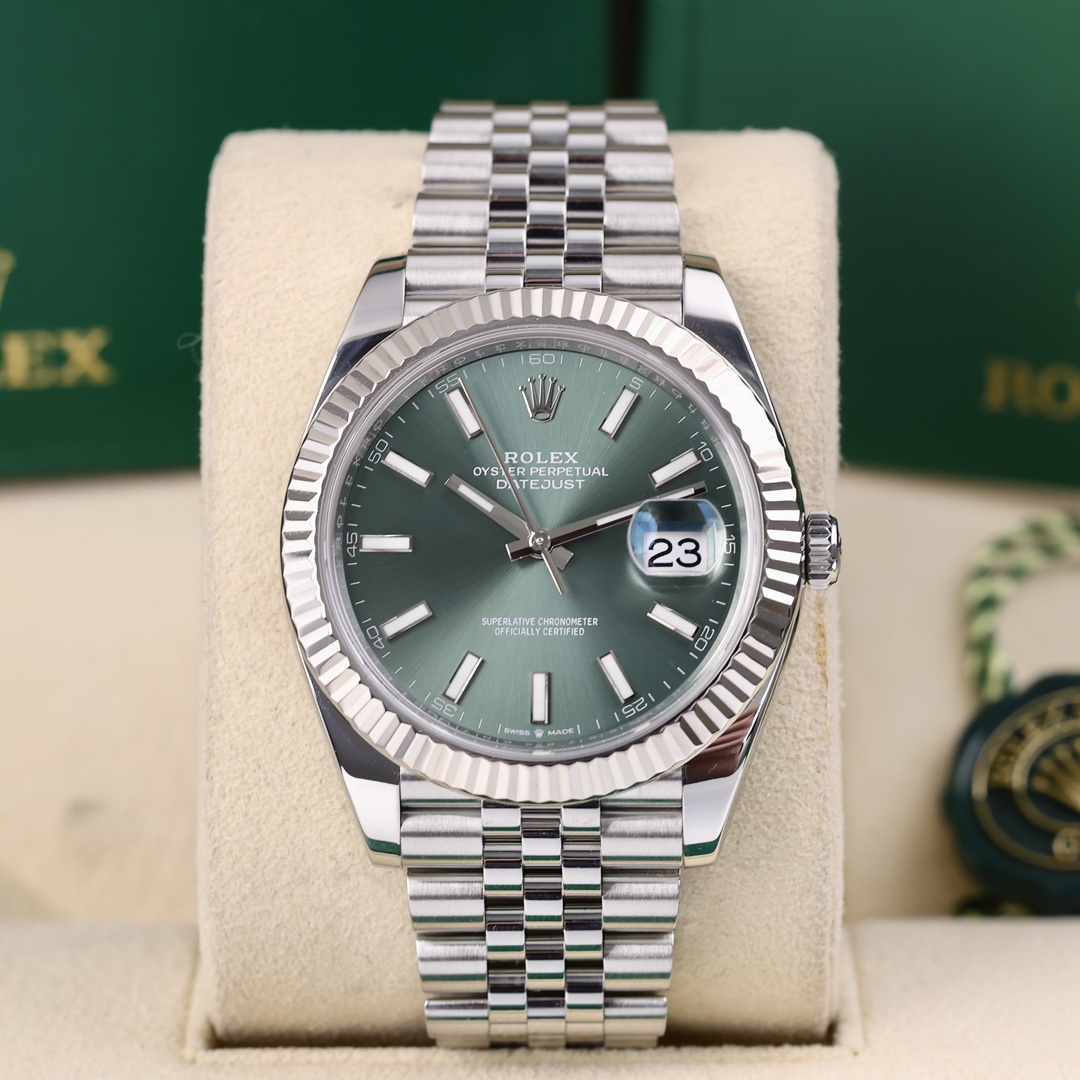 95新 Rolex/劳力士 126334 新款薄荷绿 五珠链 2023年5月保卡