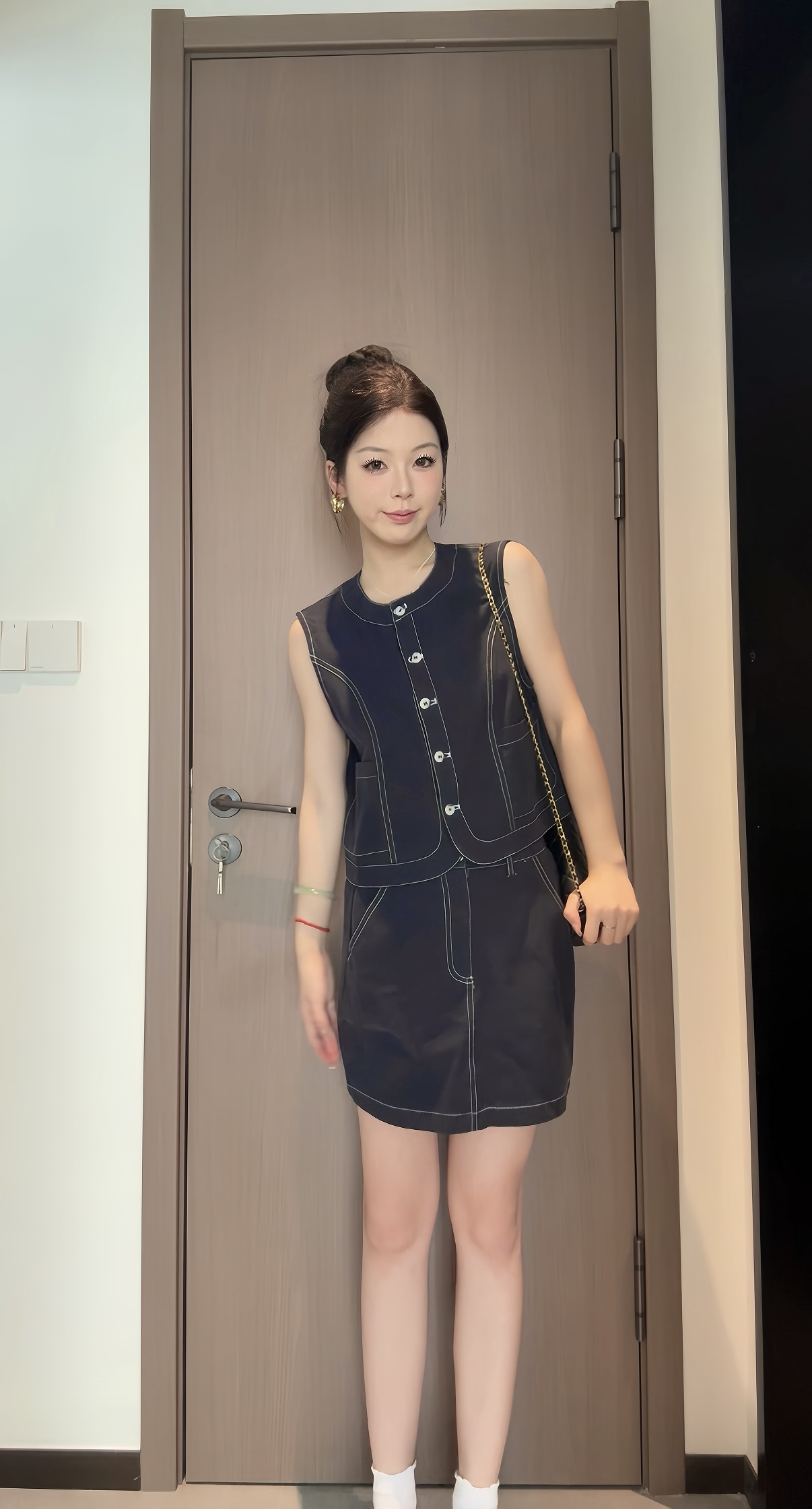 韩国东大门女2025夏季新款圆领马甲+半身裙气质简约套装无袖