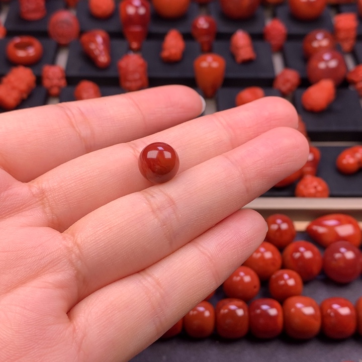 臧***南红玛瑙未镶嵌火焰纹圆珠单珠9.9MM