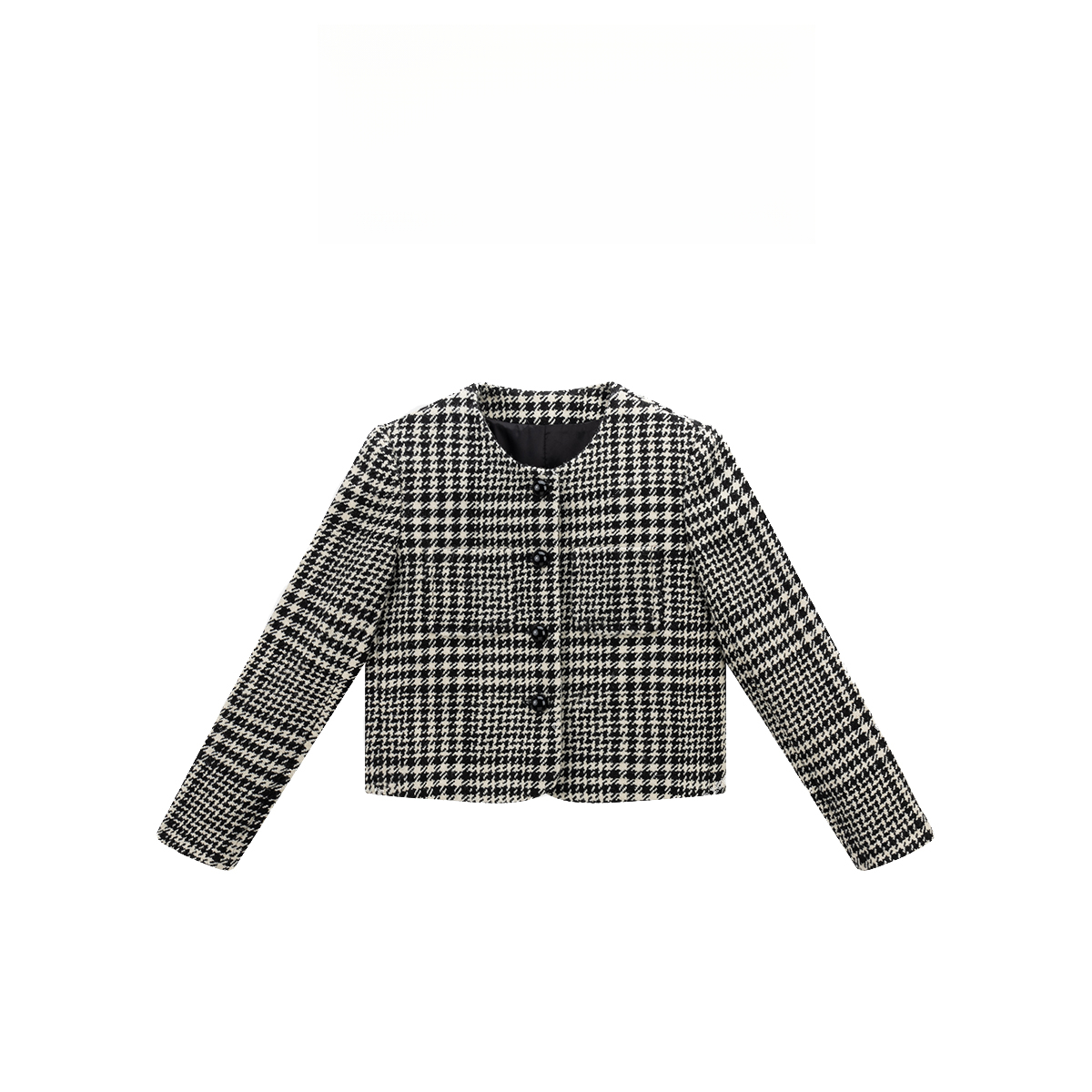 时尚格纹圆领外套气质百搭长袖上衣540