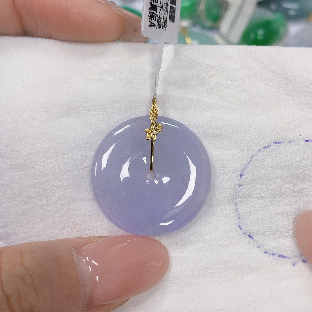 翡翠18K金镶嵌颈饰天然翡翠a货 百元以上9米证书费自理