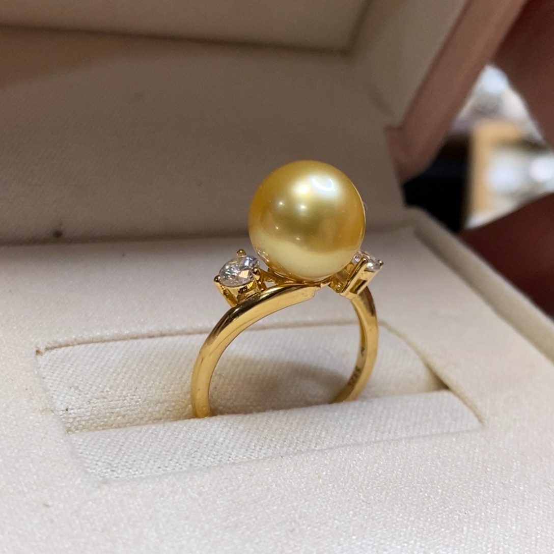 海水珍珠戒圈银S925镀金镶嵌