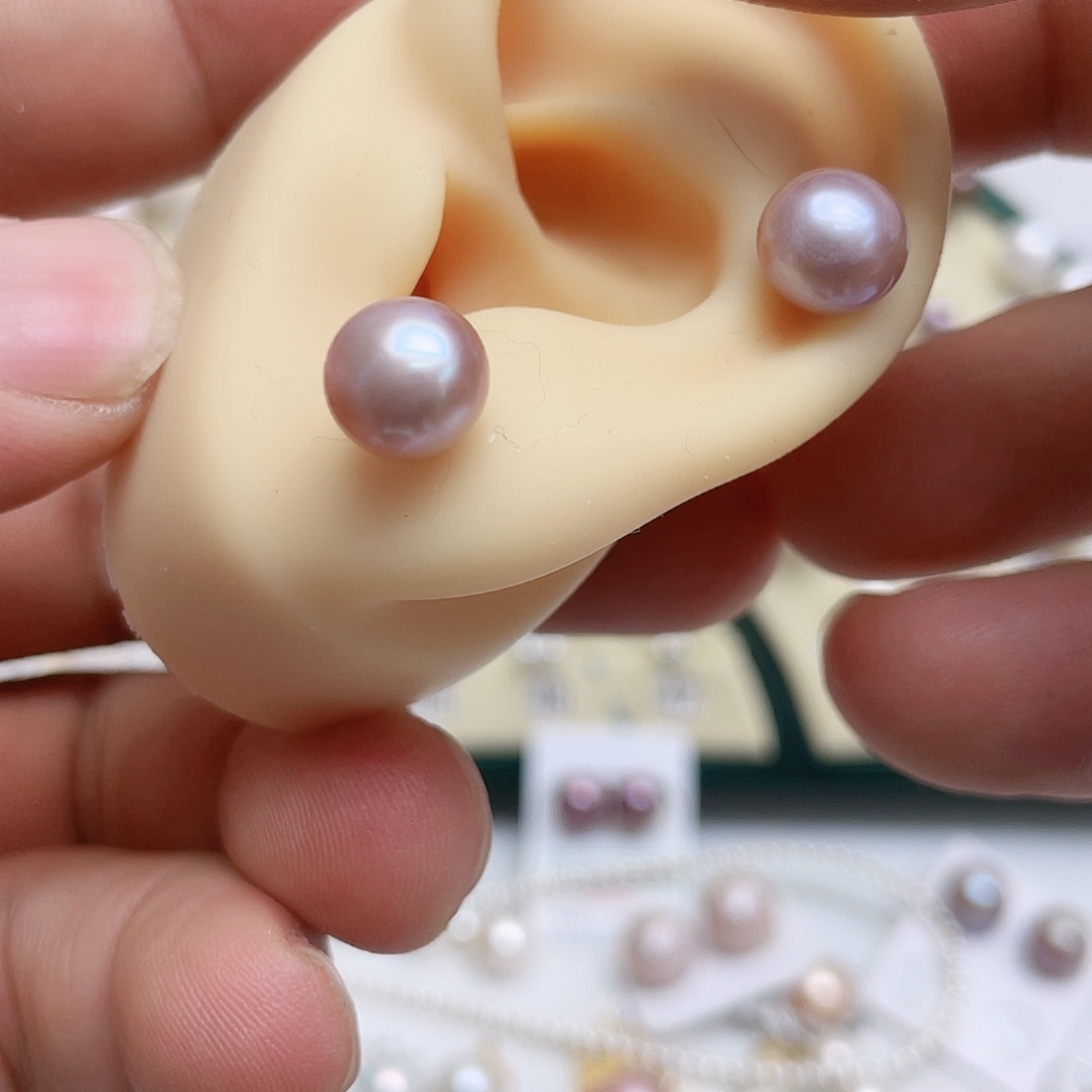 水***痕耳饰银S925镶嵌淡水珍珠