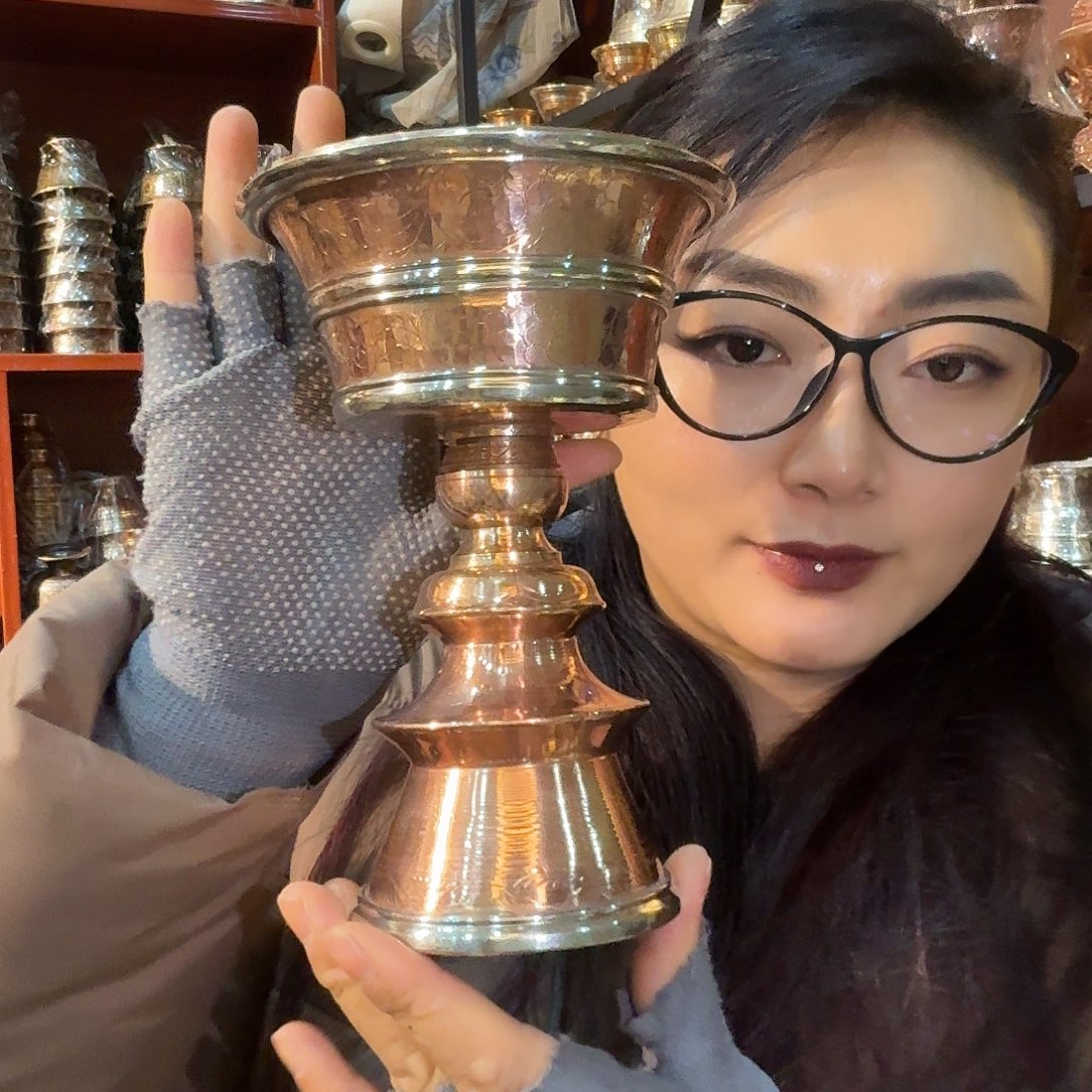 铜尼泊尔纯手工纯紫铜酥油灯一个13