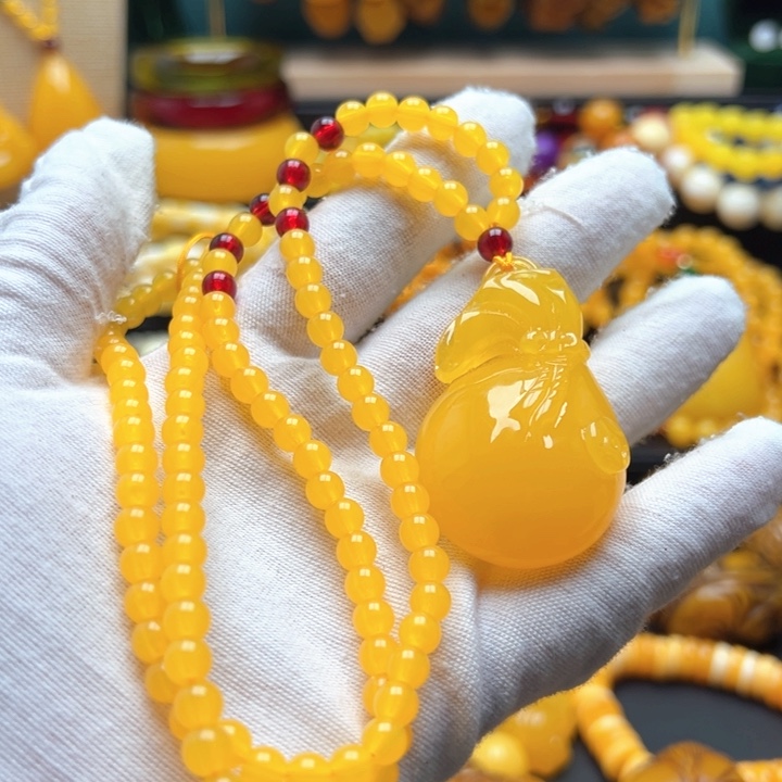 琥珀未镶嵌颈饰吊坠链子