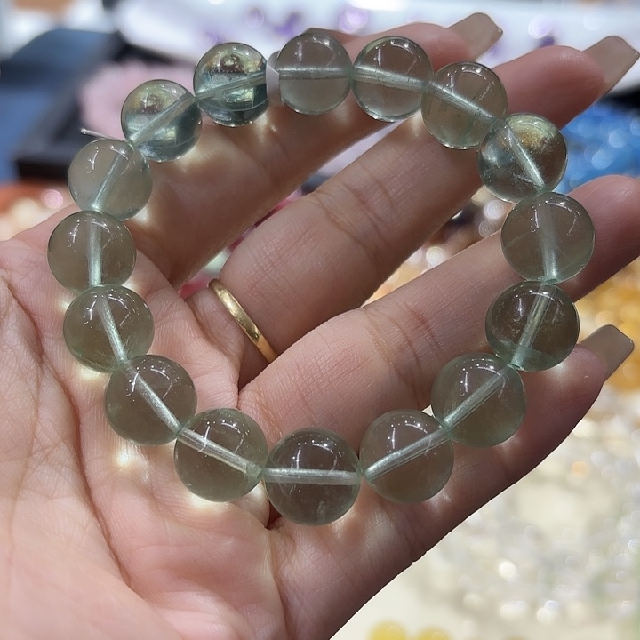 水晶手串未镶嵌绿萤石11.9