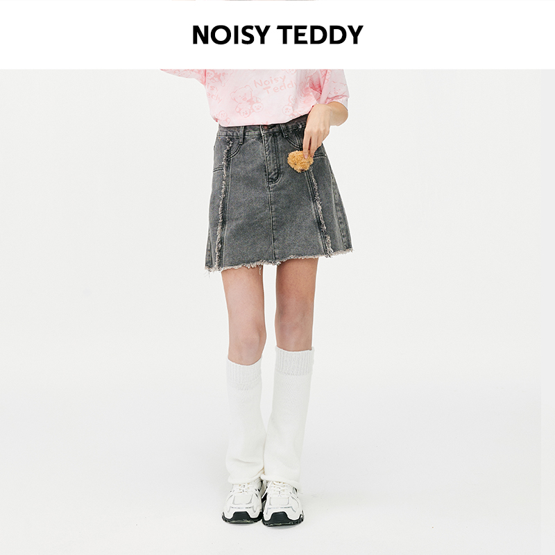 NOISY TEDDY25年秋季新款可爱熊时尚女士牛仔半身裙显瘦宽松百搭