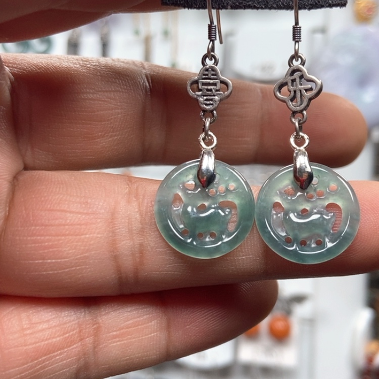 【闪购商品】翡翠耳饰银S925镶嵌耳饰