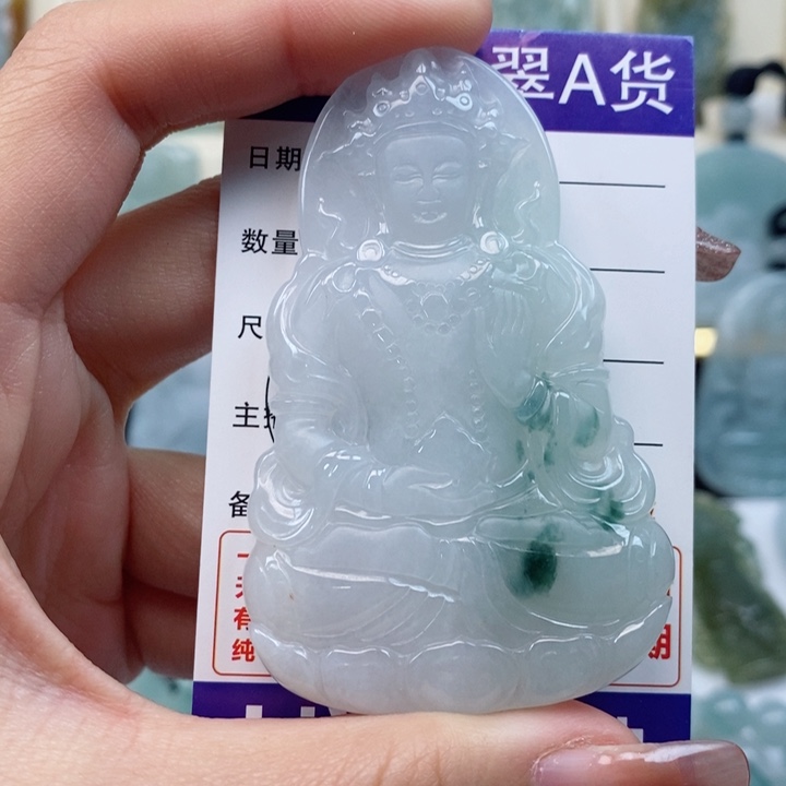 翡翠颈饰未镶嵌度母天然缅甸翡翠