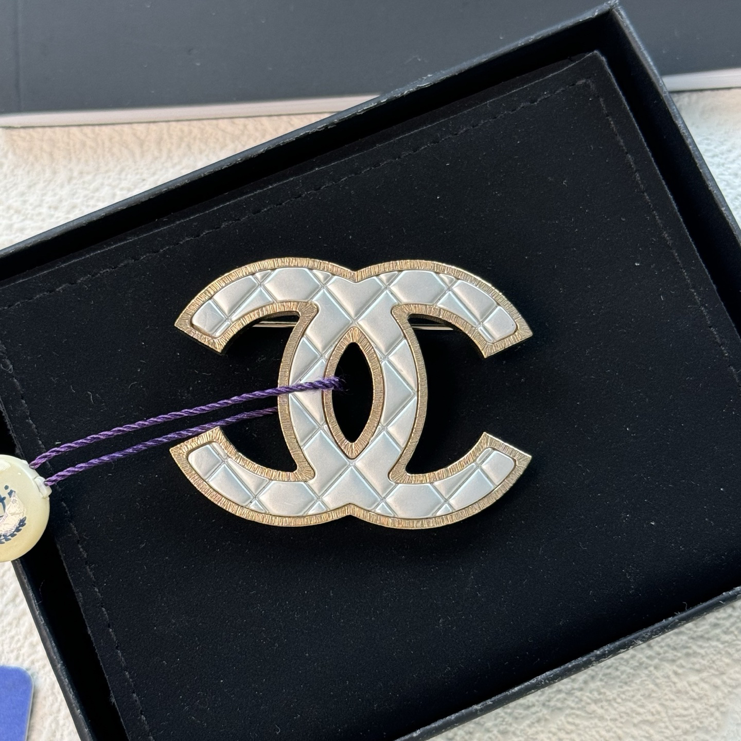 99新 Chanel/香奈儿 Chanel vintage 珍珠菱格纹双C胸针