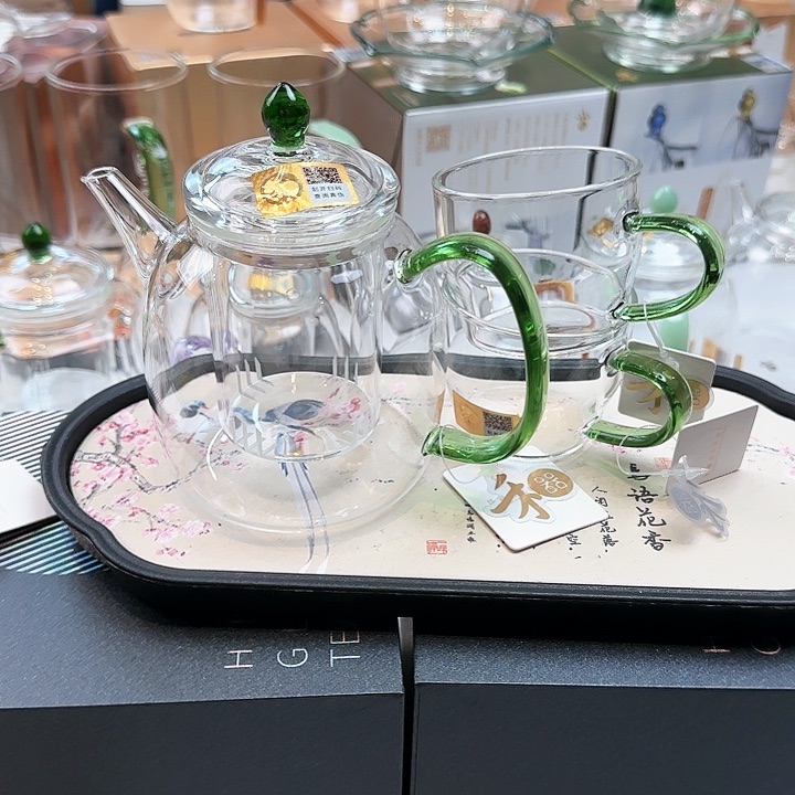 禾器宴臣壶内胆款湖绿色加对杯