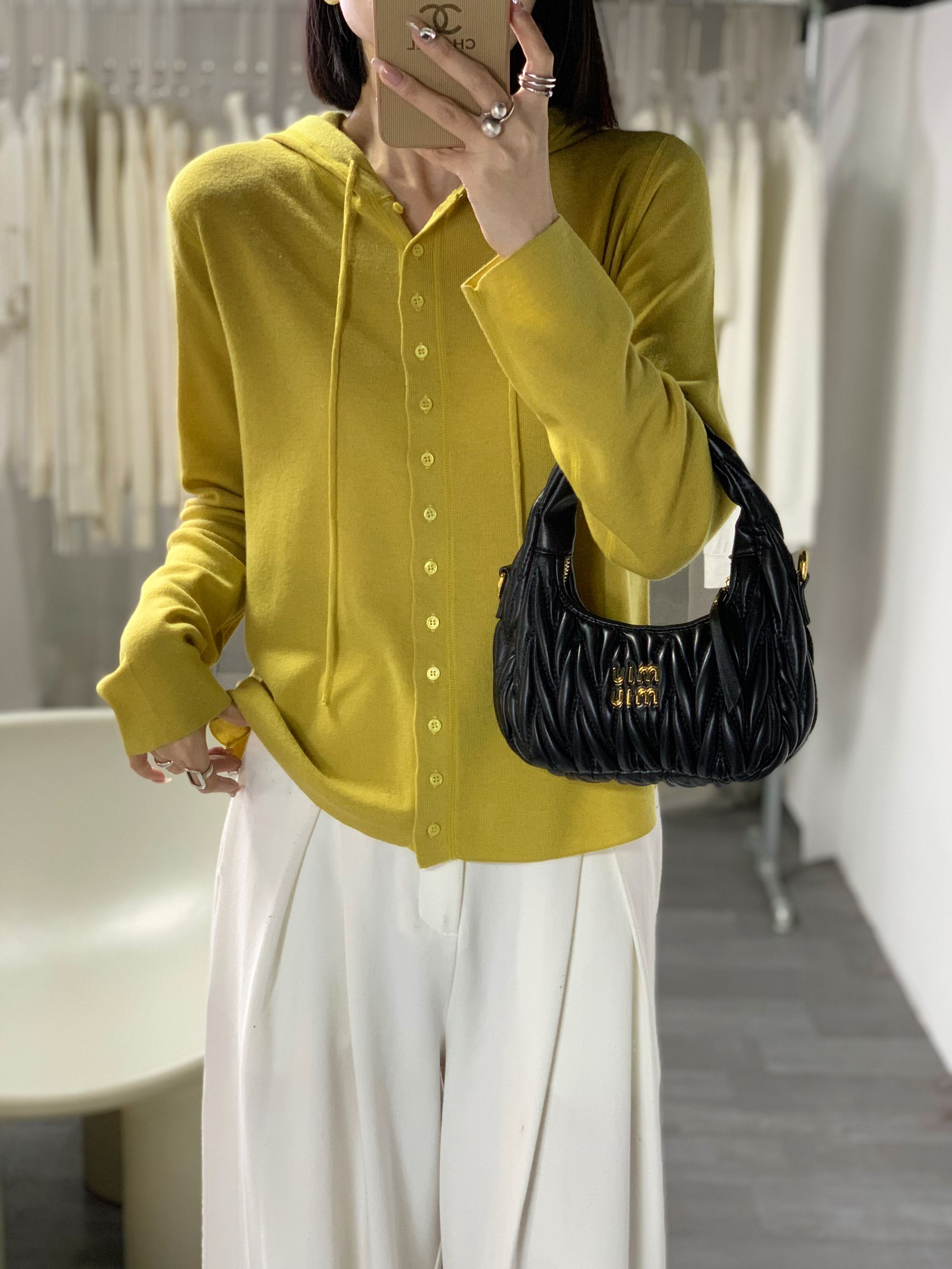 YOYOCROWN 羊毛单排扣气质长袖帽衫