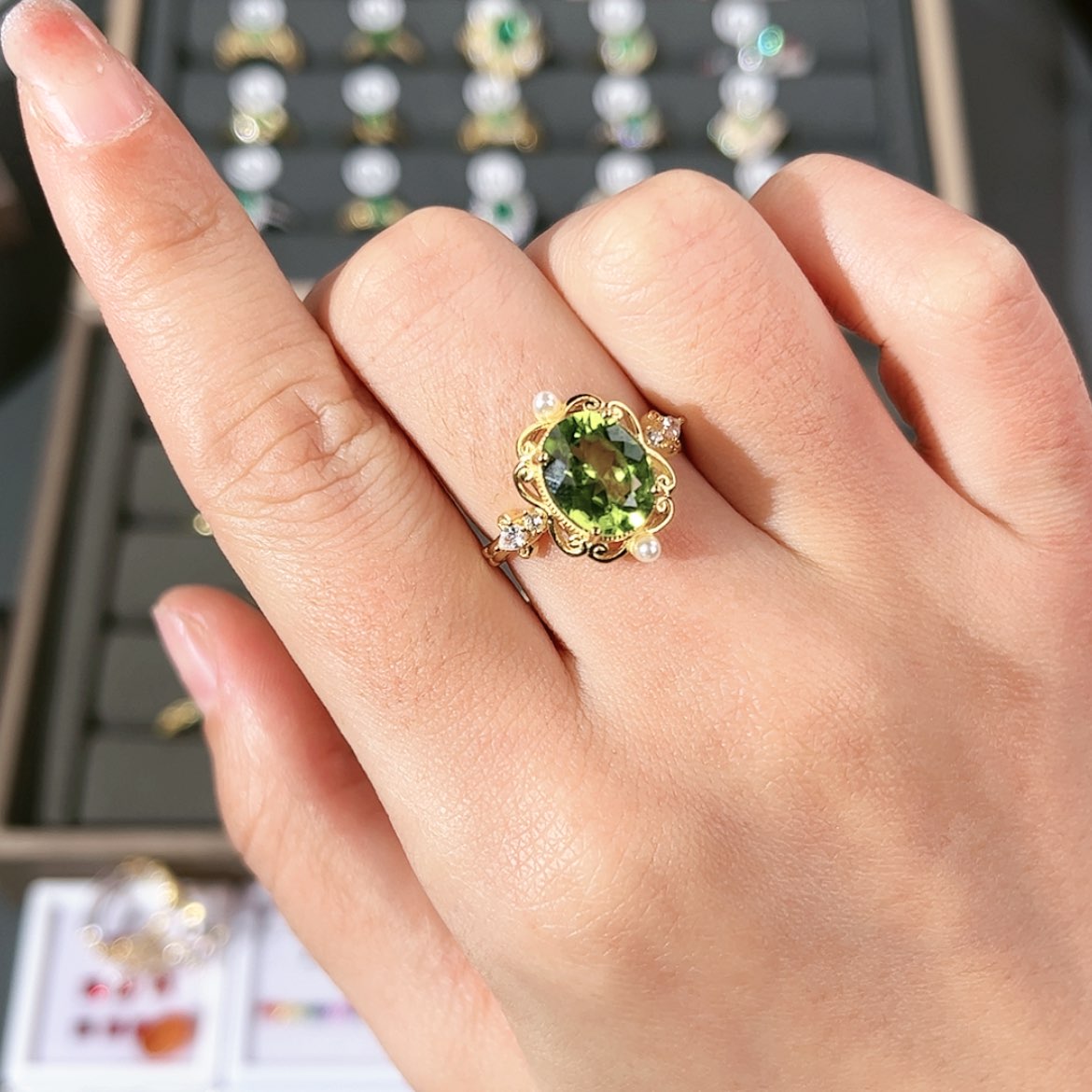 【闪购商品】橄榄石戒指银S925镶嵌B663