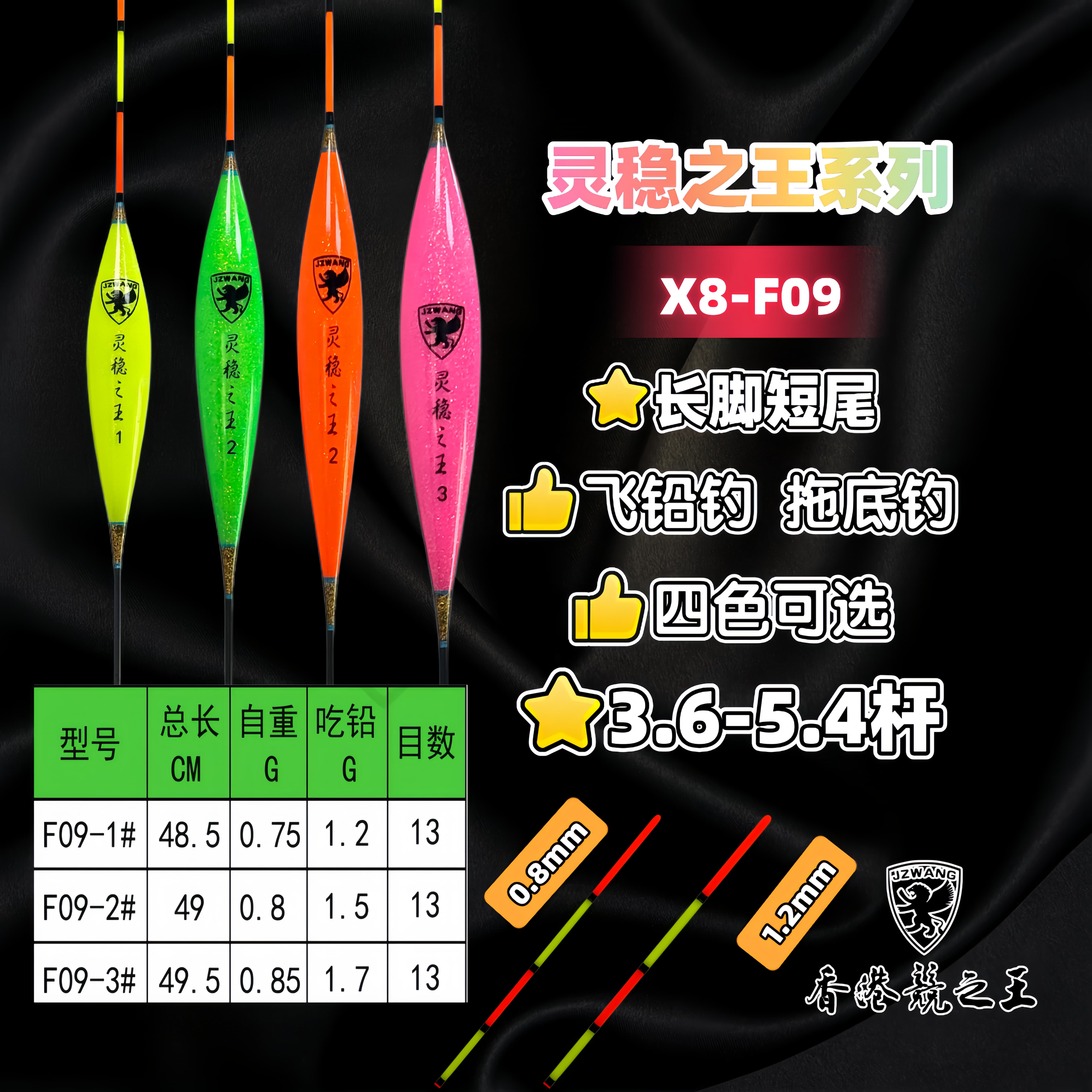 X8 F09 小/中扁尾 竞技 黑坑 回锅鱼 鲫鱼罗非纳米浮漂 JZWANG