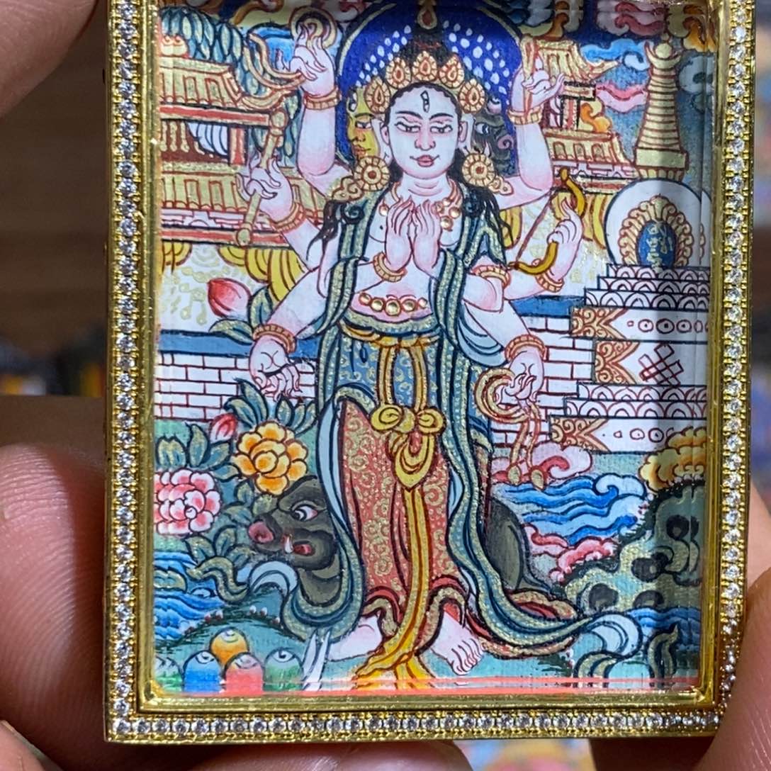 吊坠摩利支天，青海热贡纯手绘，勉唐画派，真金 真矿料