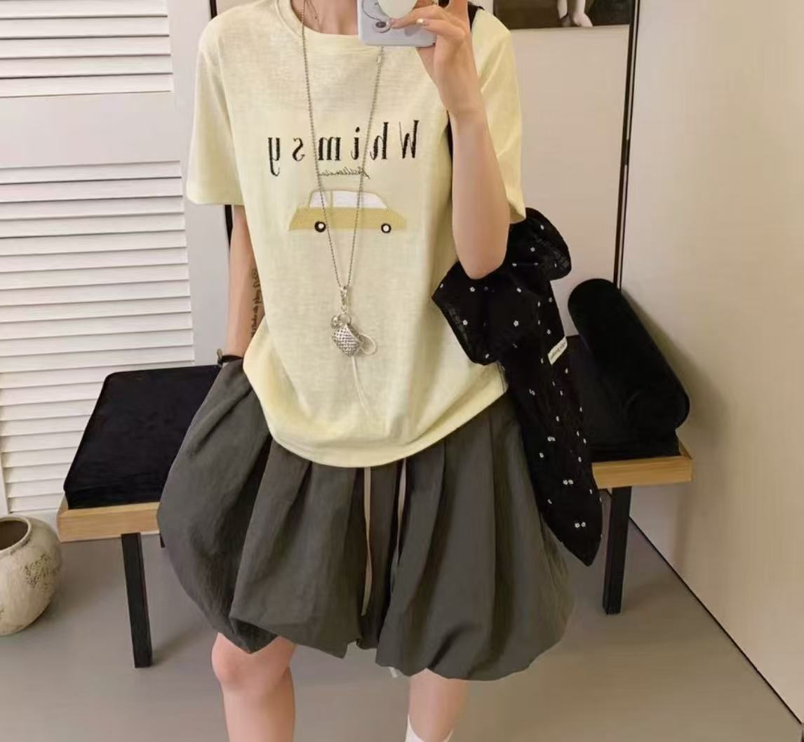 A2815浅黄WH汽车印花时尚T恤