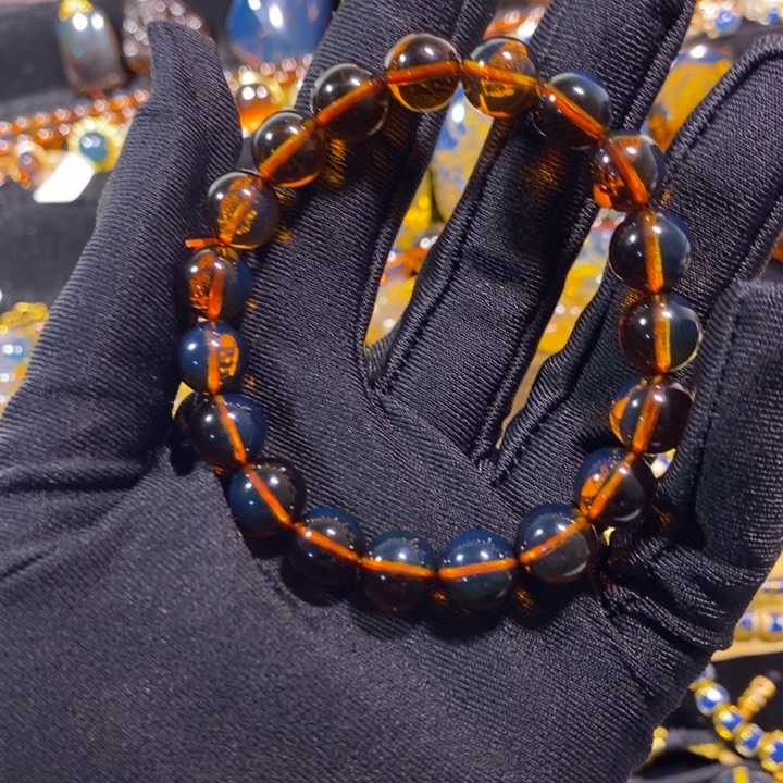 蓝珀未镶嵌珠宝奇石墨西哥红蓝手串10
