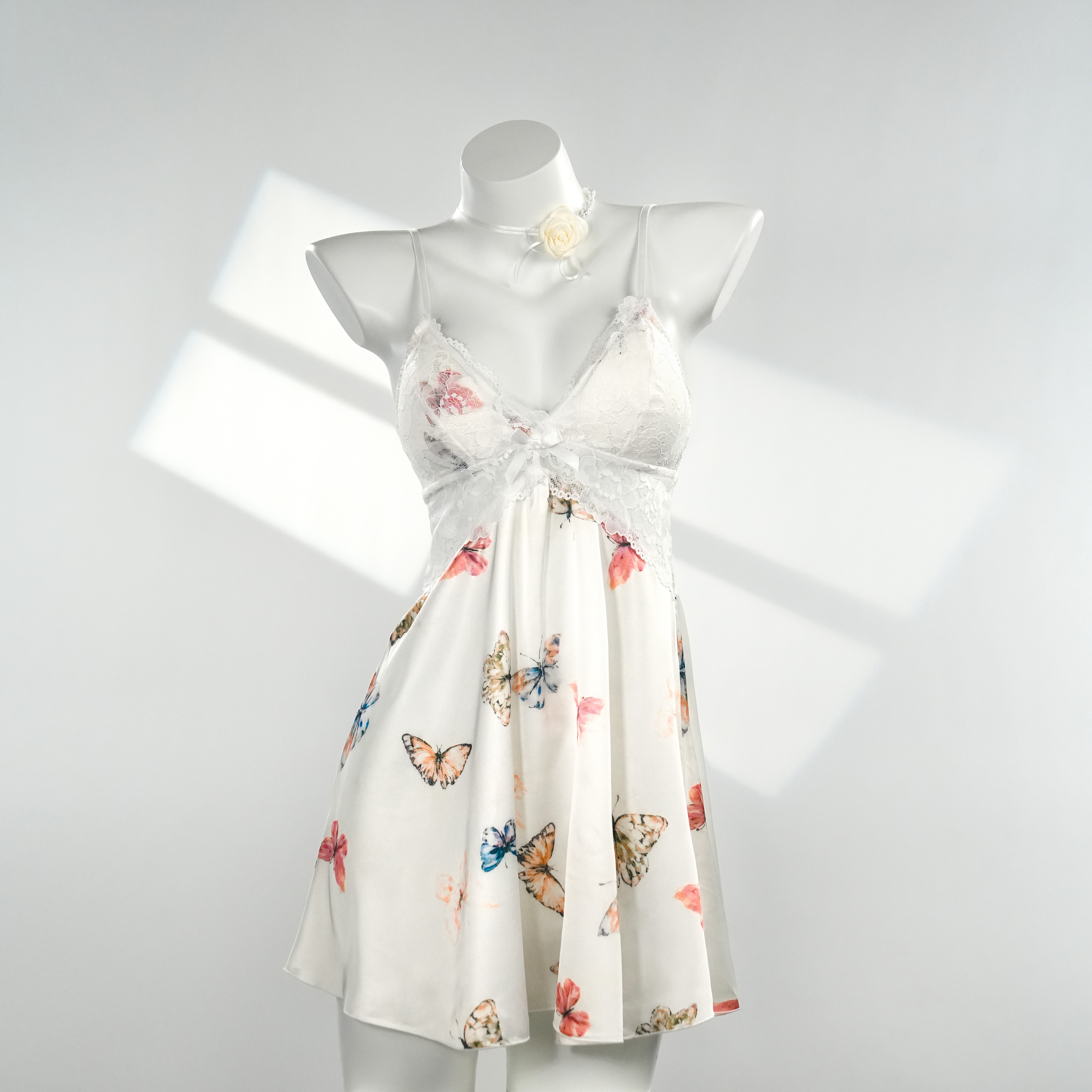 蝶梦【70-200斤】GR大码纯欲气质法式甜美白色印花性感睡裙 P4766