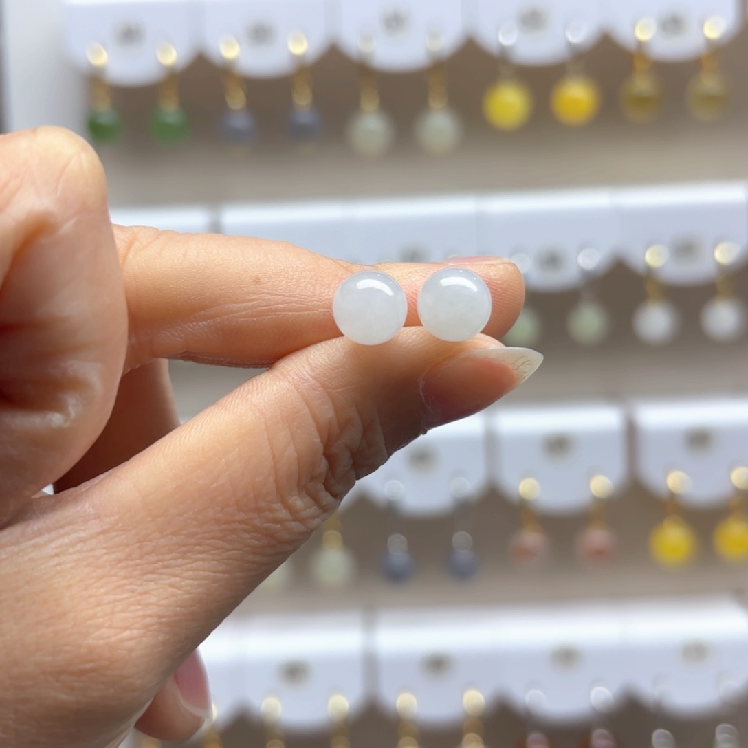 和田玉耳饰银S925镶嵌8mm 