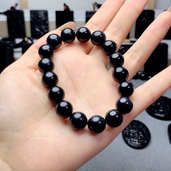 和田玉（墨玉）手串未镶嵌特价12mm有微量毛孔和棉