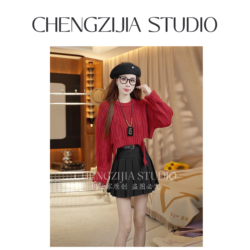 【裴诗婷】MY00045不规则短款圆领毛衣05