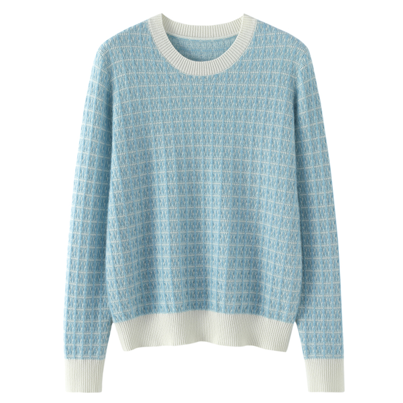 华贵小香风山羊绒双板提花加厚圆领长袖时尚打底衫