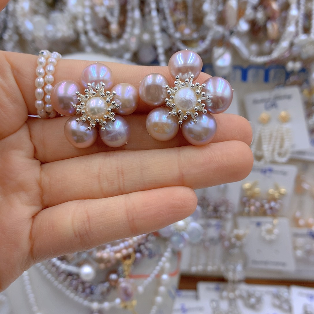 淡水珍珠耳饰银S925镶嵌