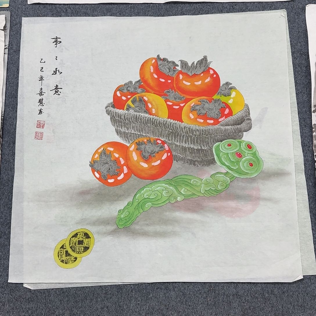 国画尺寸70X70手绘作品 