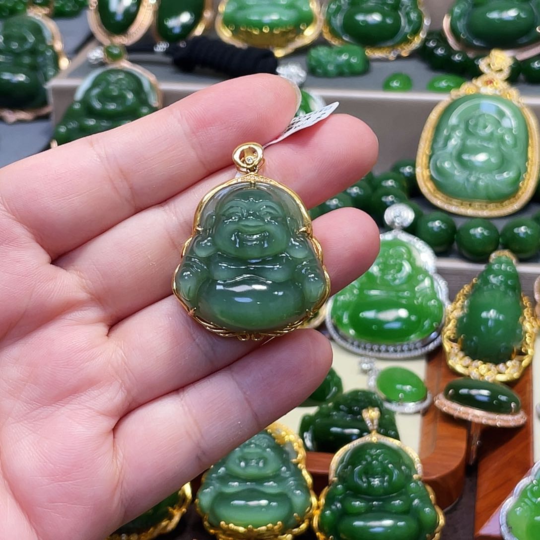 和田玉（碧玉）颈饰18K金镶嵌Z**T猫眼佛公30