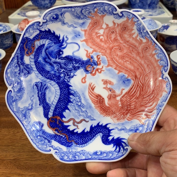 自成堂柴窑青花龙凤壶承