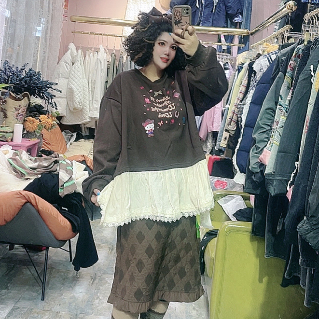 少女风蕾丝套头秋冬印花常规卫衣时尚显瘦韩版打底