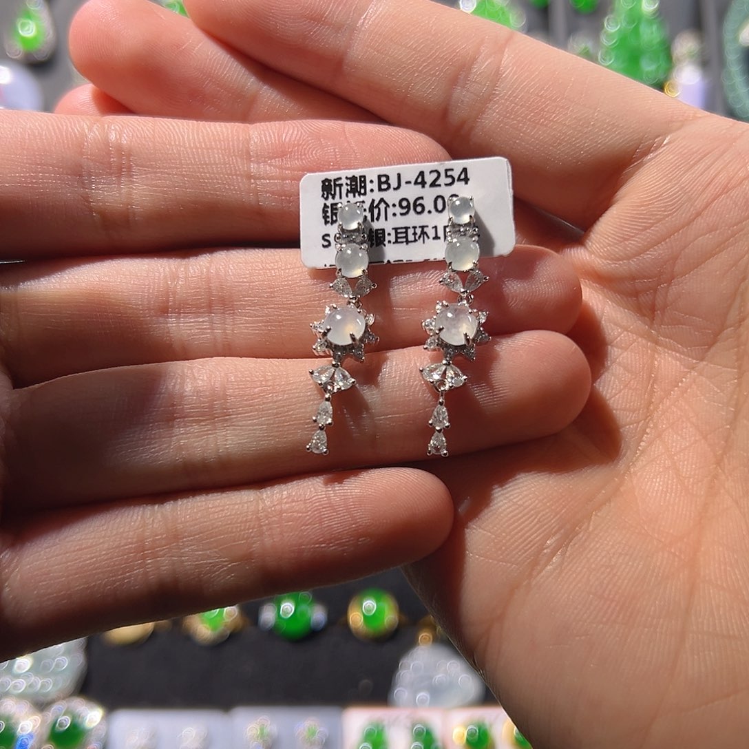 翡翠银S925镶嵌耳饰耳饰