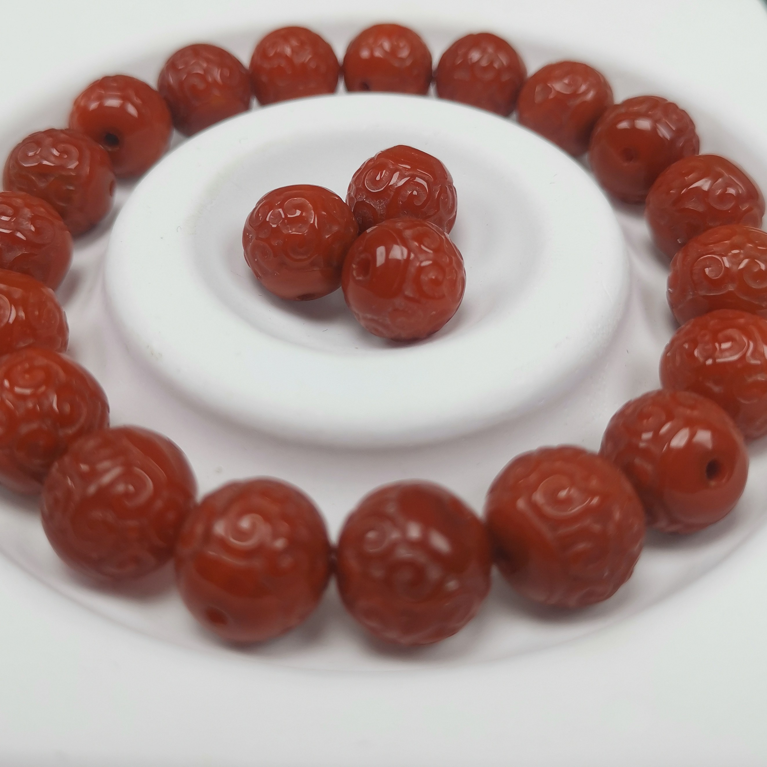 南红11mm+回纹圆珠川料雕刻  单珠 瓦西