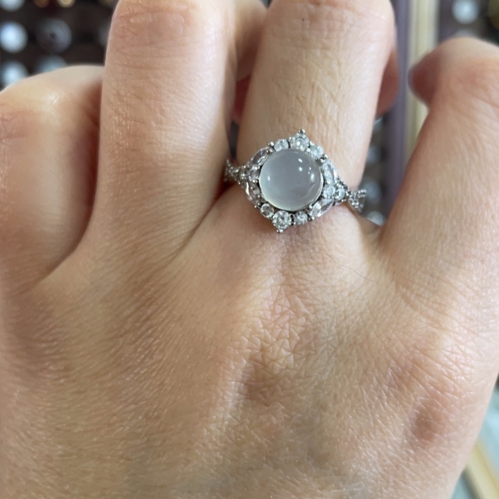 蛇纹石玉戒指银S925镶嵌