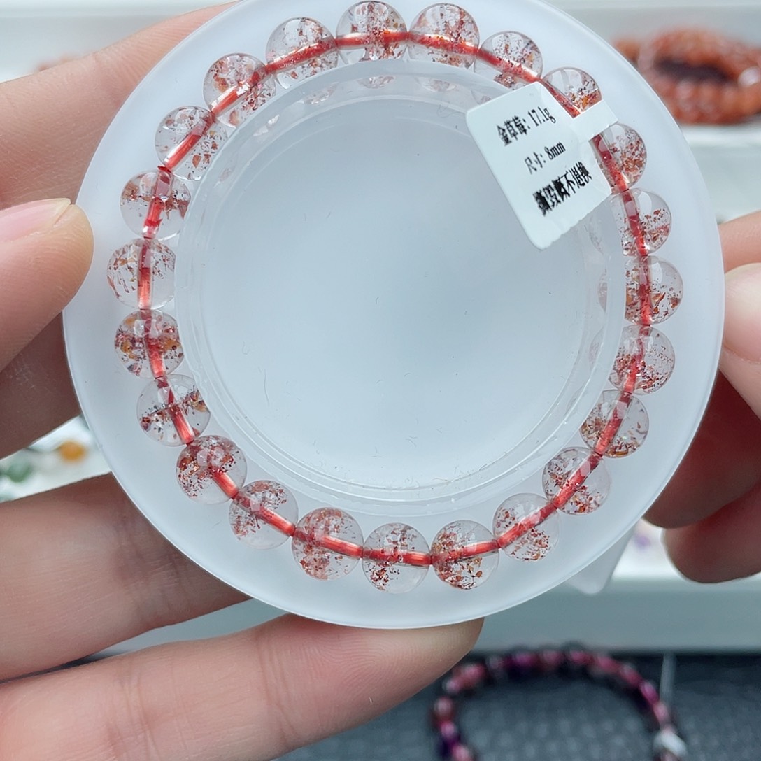 水晶手链未镶嵌金草莓聚宝盆8mm