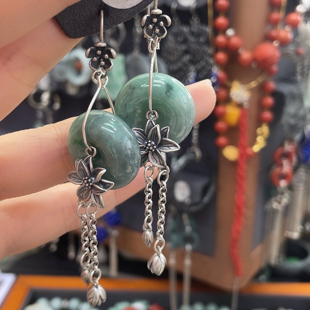 翡翠耳饰银S925镶嵌慕*783hjjjhhj