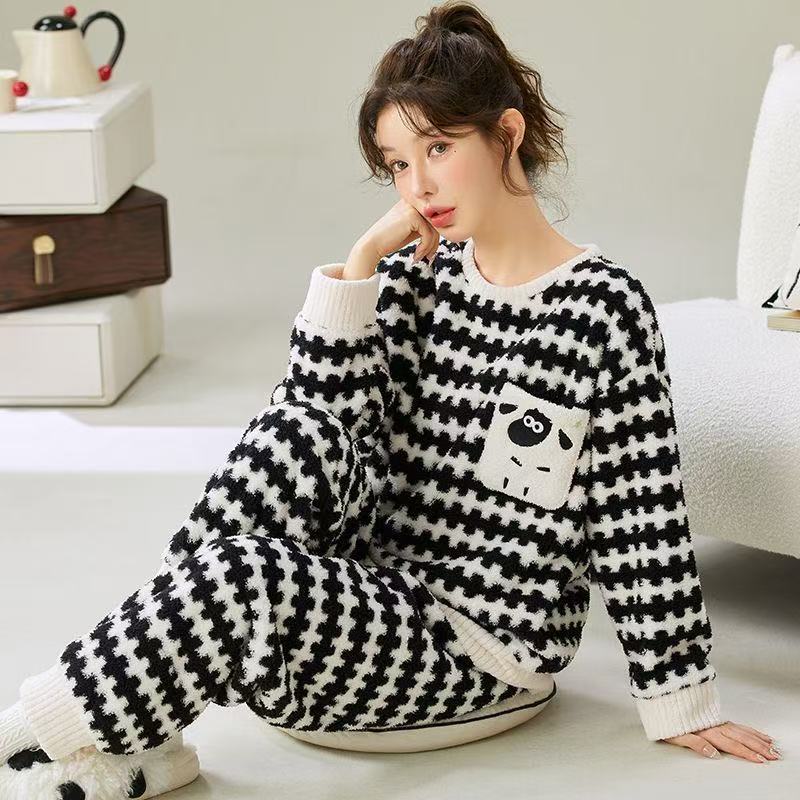 半边绒保暖宽套头卡通家居服单件上衣（单件上衣）