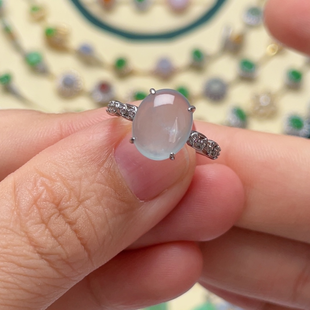 翡翠戒指银S925镶嵌蜜***唄纯天然缅甸翡翠