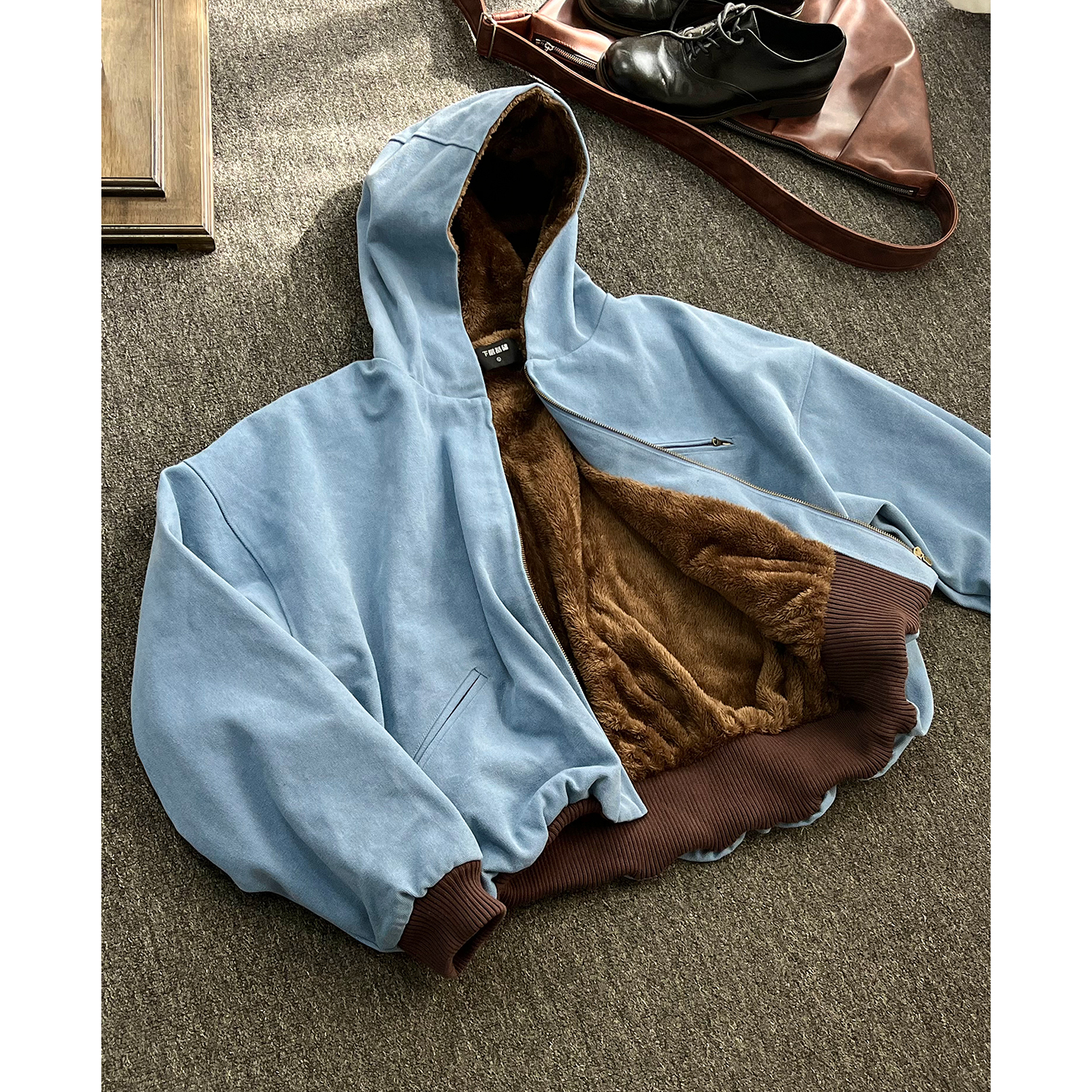 下层基础【一代底特律】原创正版加绒厚款短宽秋冬连帽双开拉链外套