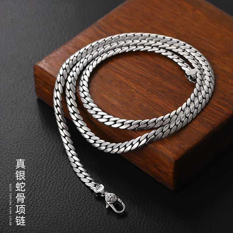 高档蛇骨链男士款潮流百搭925银项链复古高级感小众素链男生银链