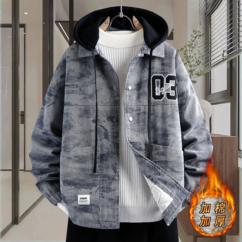 青少年休闲牛仔衬衫夹克外套加棉加厚款舒适潮流时尚百搭帅气外套