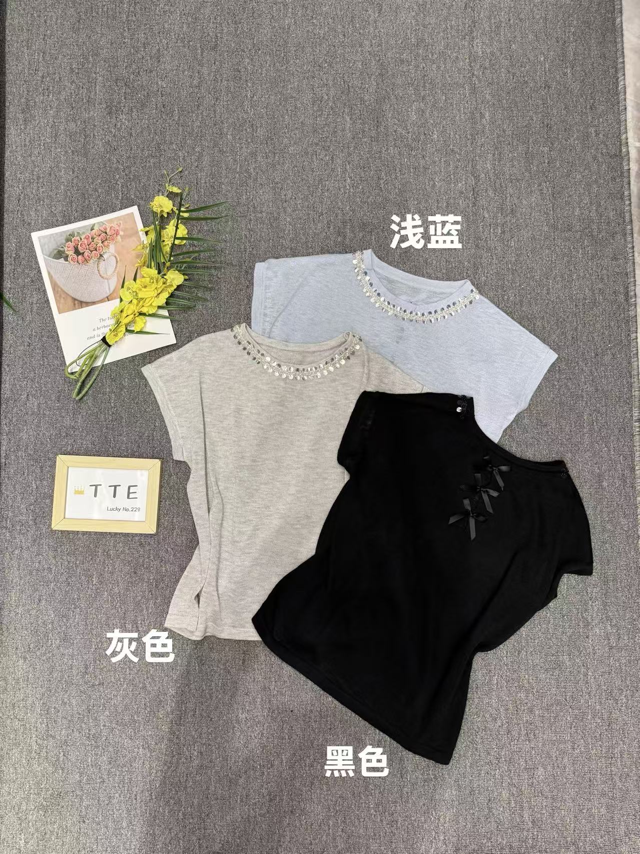 【TTE严选】2025夏装圆领珠片后背蝴蝶上衣（0524-10）